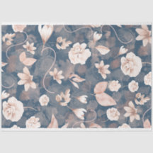Coral Blush rose Floral motif bleu