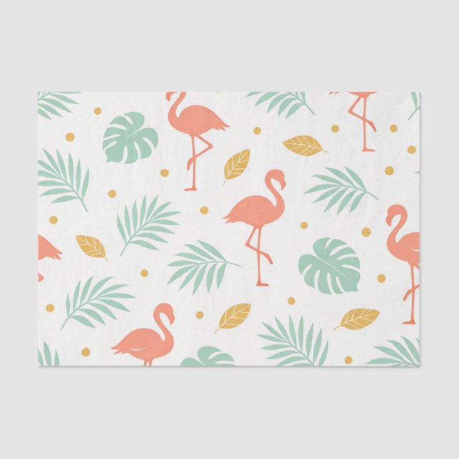 Papier Mousseline Coral Flamingo Tropical Leaf Pattern (Recto)