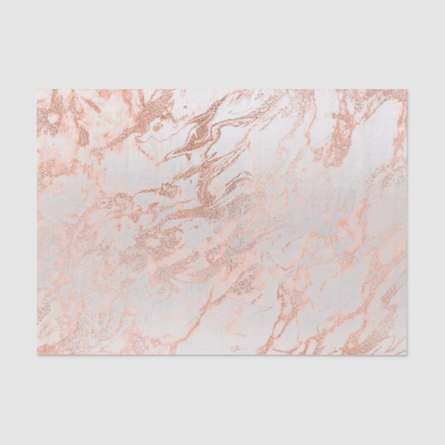 Papier Mousseline Coral Pêche Rose Or Blush Marbre Métallique Gris (Recto)