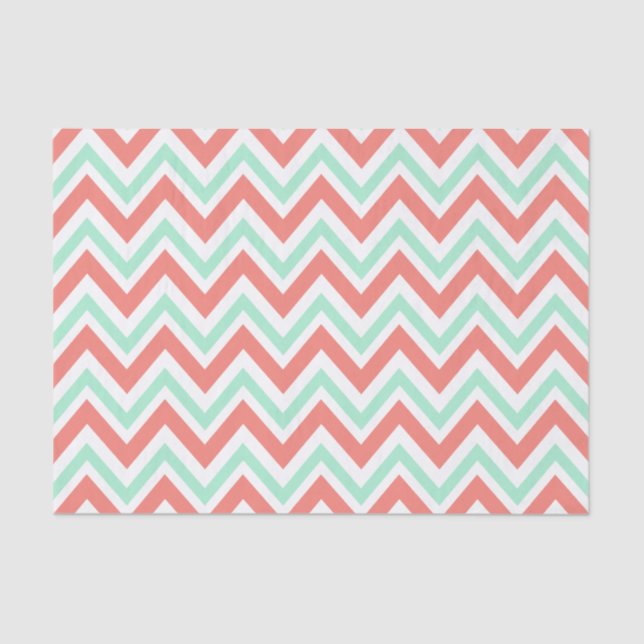 Papier Mousseline Coral rose et menthe vert Chevron Motif (Recto)