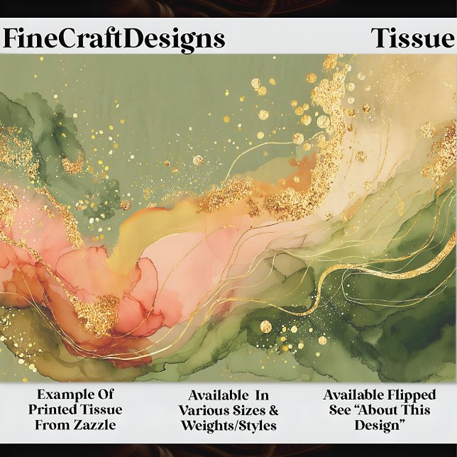 Papier Mousseline Coral & Sage Alcohol Ink + Gold EA3L Decoupage (Créateur téléchargé)