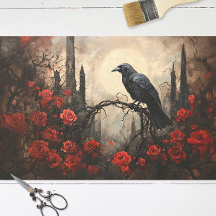 Papier Mousseline Corbeau gothique avec roses rouges foncées Découpa