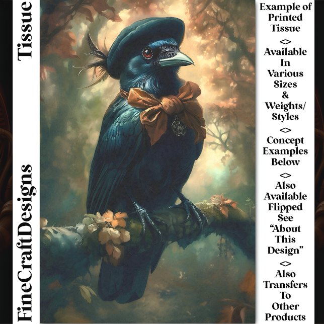 Papier Mousseline Corbeau gothique, Beret & Bow DC3R français Découp (Créateur téléchargé)