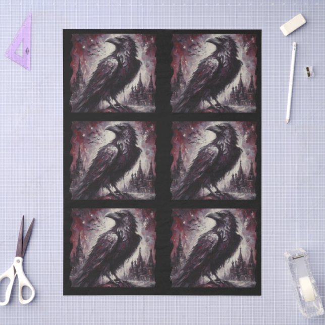 Papier Mousseline Corbeau gothique oiseau noir gris découpage (Artisanat)