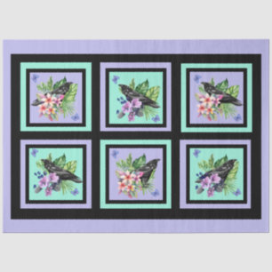 Papier Mousseline Corbeau noir Fleurs d'aquarelle mixtes