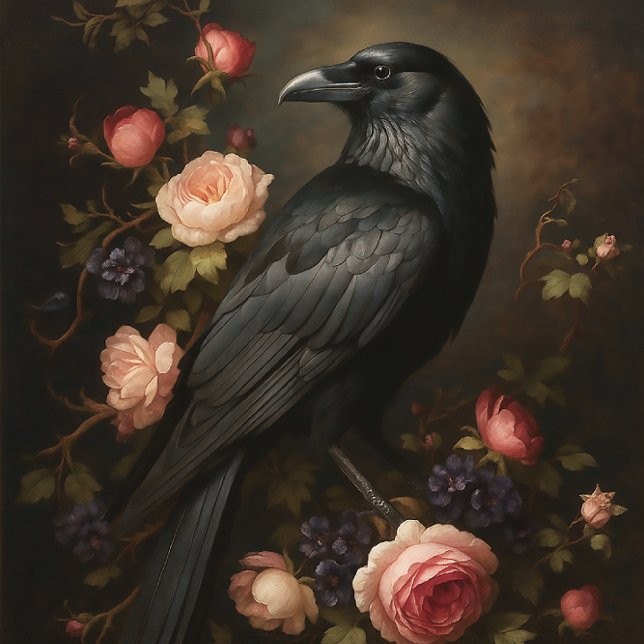 Papier Mousseline Corbeau parmi les roses (Créateur téléchargé)
