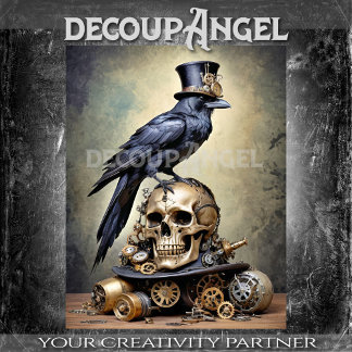 Papier Mousseline Corbeau sur crâne avec accents Steampunk Découpage
