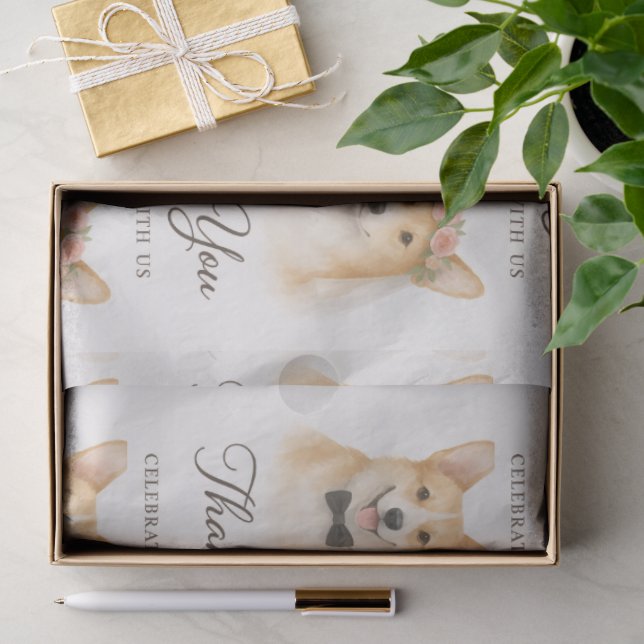 Papier Mousseline Corgi Aquarelle Mariage Merci (Cadeau)