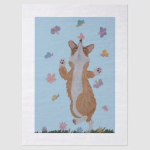 Papier Mousseline Corgi gallois dansant avec des papillons