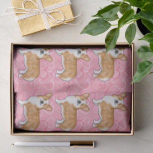 Papier Mousseline Corgi Gallois Pembroke Rouge Motif Cœur Rose