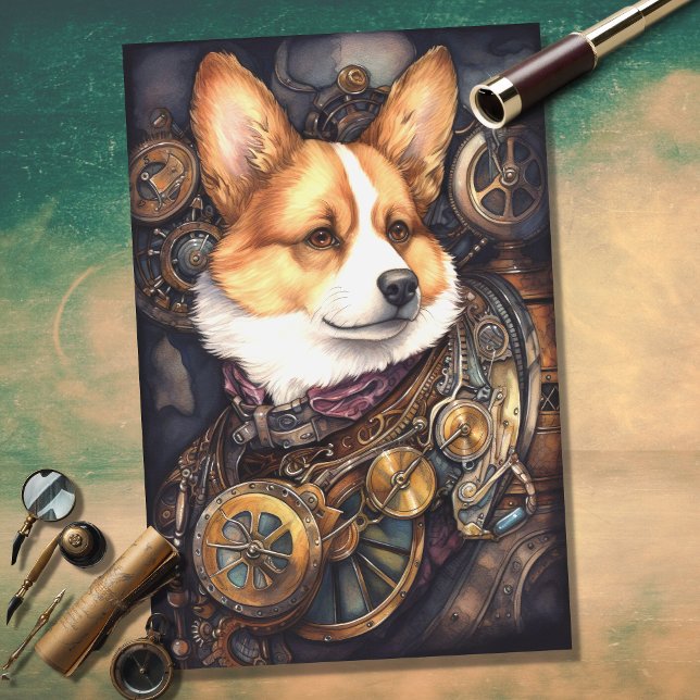 Papier Mousseline Corgi Steampunk 1 papier découpage (Créateur téléchargé)