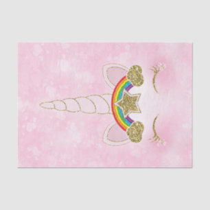 Papier Mousseline Corne de Licorne Arc-en-Ciel à Coeur Rose Doré