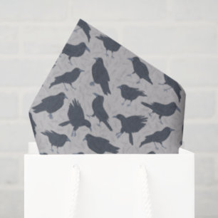 Papier Mousseline Corneilles Noires Oiseaux Gris Motif