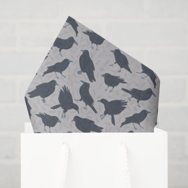Papier Mousseline Corneilles Noires Oiseaux Gris Motif (Sac cadeau)