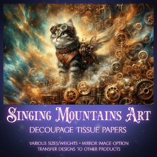 Papier Mousseline Cosmic Cat Steampunk Gear Adventure Découpage