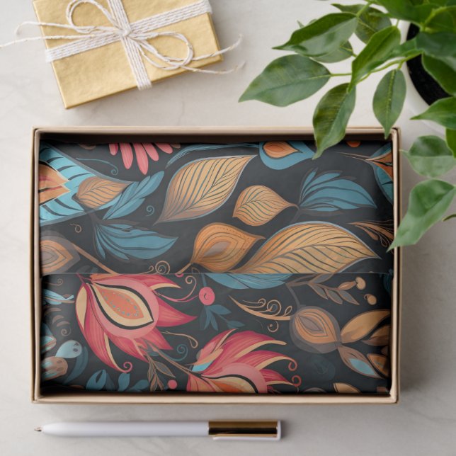 Papier Mousseline Cosy Automne Floral Print Digital Folk Art (Cadeau)