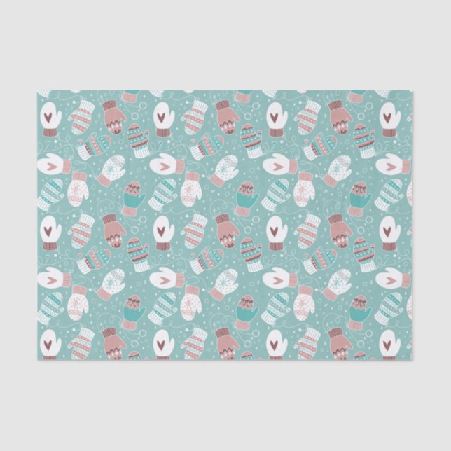 Papier Mousseline Cosy hiver Noël Mittens Motif à Mint (Recto)