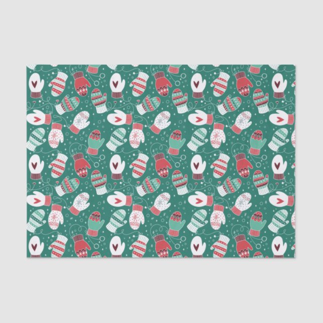 Papier Mousseline Cosy hiver Noël Mittens Motif en vert (Recto)