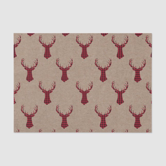 Papier Mousseline Cosy Modern Deer Kraft Plaid Noël (Recto)