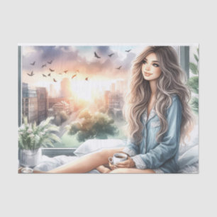 Papier Mousseline Cosy Morning Urban Girl aquarelle Découpage