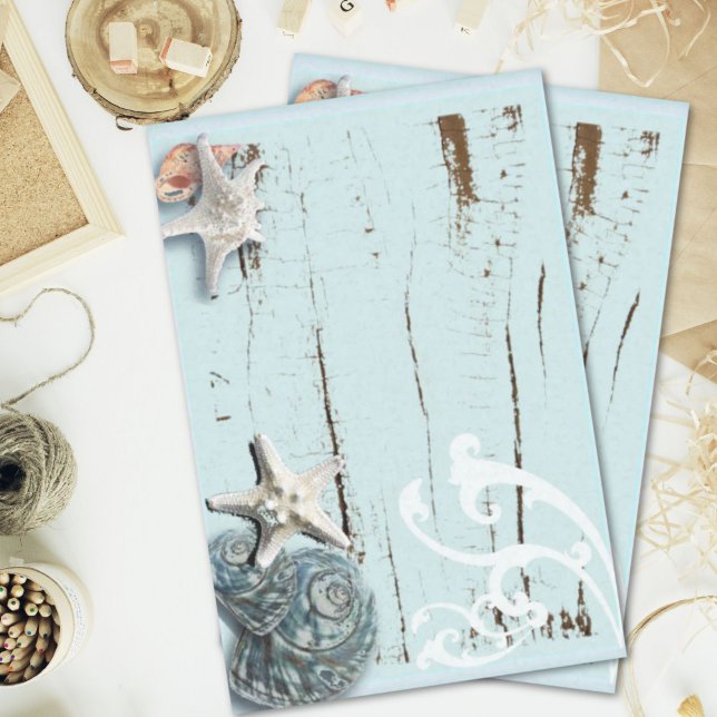 Papier Mousseline Côté aqua bleu plage bois étoile coquillage (Coastal aqua blue beach wood starfish seashell tissue paper)