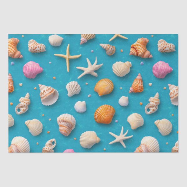Papier Mousseline Côtière rustique - Coquillages, Poissons étoilés,  (Recto)