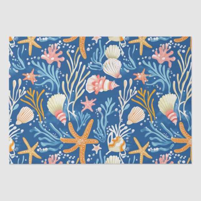 Papier Mousseline Côtière rustique - Coquillages, Starfish, Reef (26 (Recto)