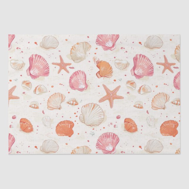 Papier Mousseline Côtière rustique - Coquillages, Starfish, Reef (28 (Recto)