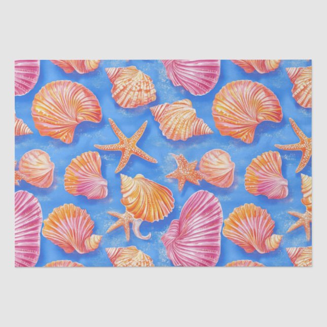 Papier Mousseline Côtière rustique - Coquillages, Starfish, Reef (30 (Recto)