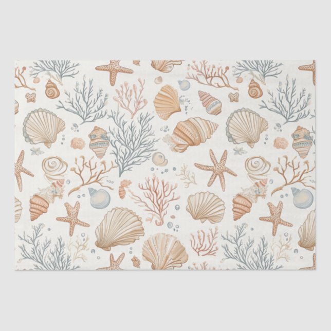 Papier Mousseline Côtière rustique - Coquillages, Starfish, Reef (32 (Recto)