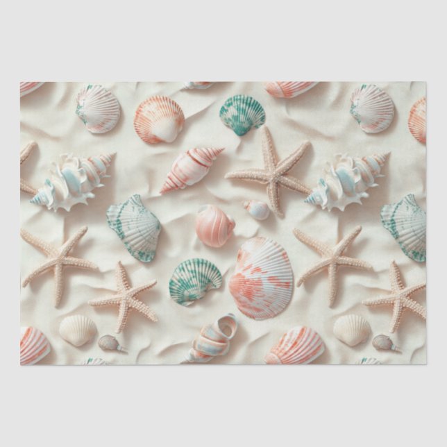 Papier Mousseline Côtière rustique - Coquillages, Starfish, Reef (33 (Recto)