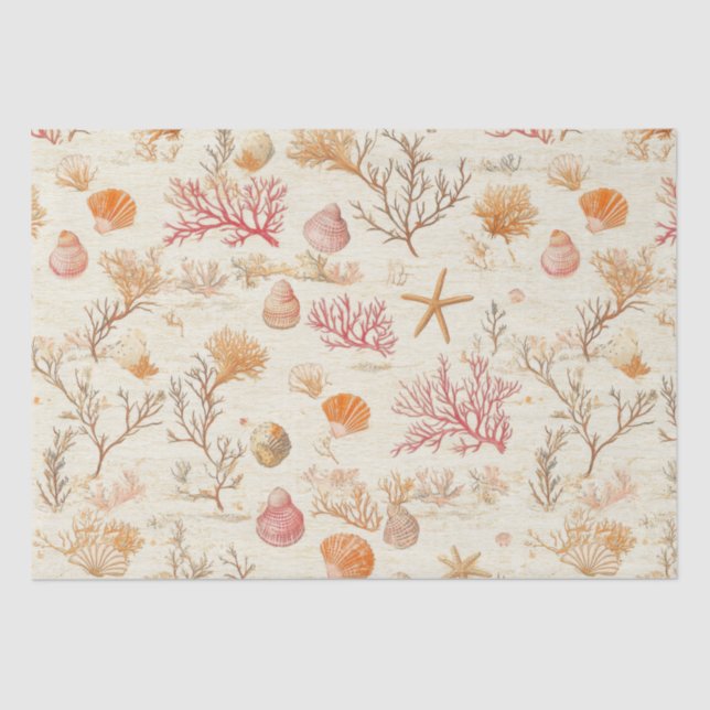 Papier Mousseline Côtière rustique - Coquillages, Starfish, Reef (5) (Recto)