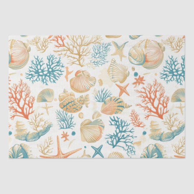 Papier Mousseline Côtière rustique - Coquillages, Starfish, Reef (9) (Recto)