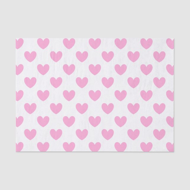 Papier Mousseline Coton Candy Pink coeurs sur blanc (Recto)