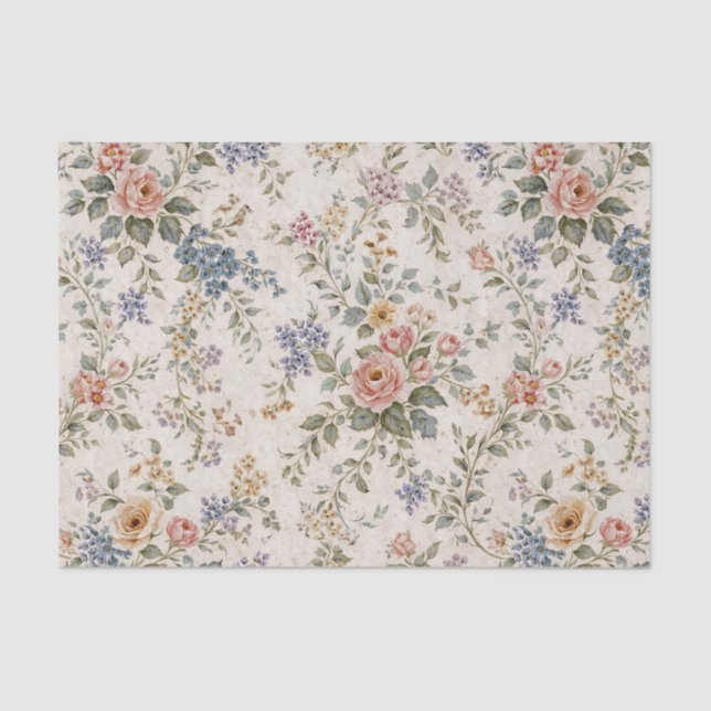 Papier Mousseline Cottage Blush Blue Floral Pattern (Recto)
