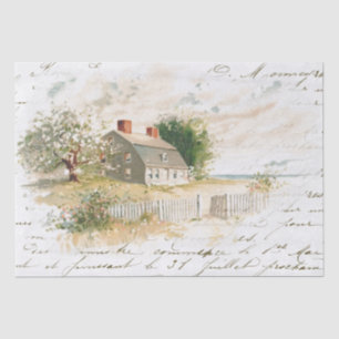 Papier Mousseline Cottage de bord de mer Beachhouse French Script De