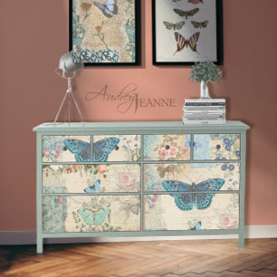 Papier Mousseline Cottage Garden Butterfly Floral Script Decoupage
