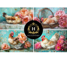 Cottage Romantique Découpage de Poulet Floral