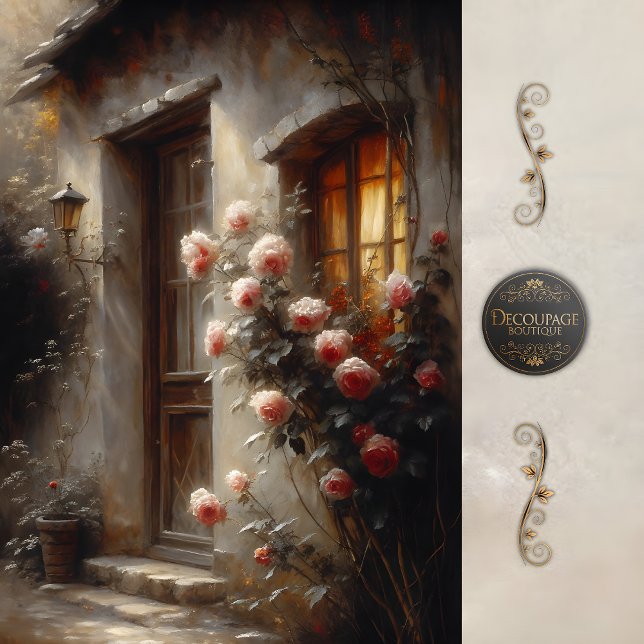 Papier Mousseline Cottage Rose Entrance Decoupage (Cottage Rose Entrance Decoupage Tissue Paper)