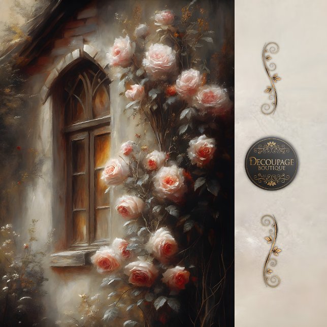 Papier Mousseline Cottage Rose Window Light Decoupage (Cottage Rose Window Light Decoupage Tissue Paper)