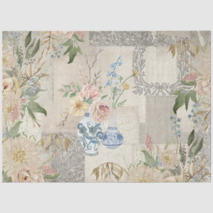 Papier Mousseline Cottagecore Bouquet de fleurs Vintages Bleu et bla