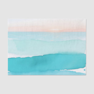 Papier Mousseline Coucher de soleil aquarelle sur l'océan turquoise