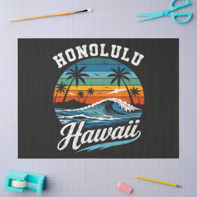 Papier Mousseline Coucher de soleil surf Honolulu Hawaï (Artisanat)