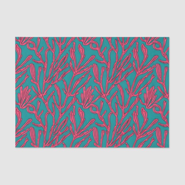 Papier Mousseline Couleur Abstraite en gras rose et Motif Turquoise (Recto)