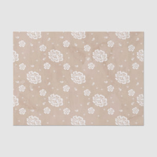 PAPIER MOUSSELINE COULEUR D'EAU NAVALE AVEC FLEURS BLANCHES