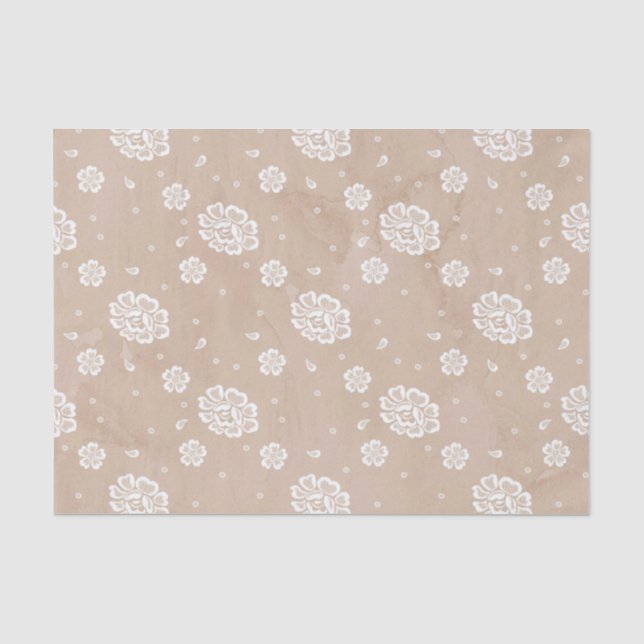 PAPIER MOUSSELINE COULEUR D'EAU NAVALE AVEC FLEURS BLANCHES (Recto)