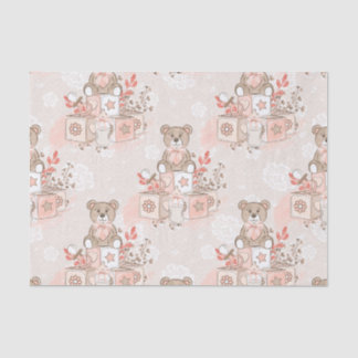 PAPIER MOUSSELINE COULEUR D'EAU ROSE BÉBÉ FILLE TEDDY OURS BLOCS