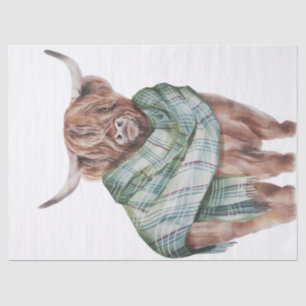 Papier Mousseline Couleur d'eau Tartan Cow Highland