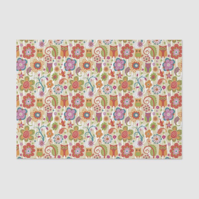 Papier Mousseline Couleur florale et hibou (Recto)
