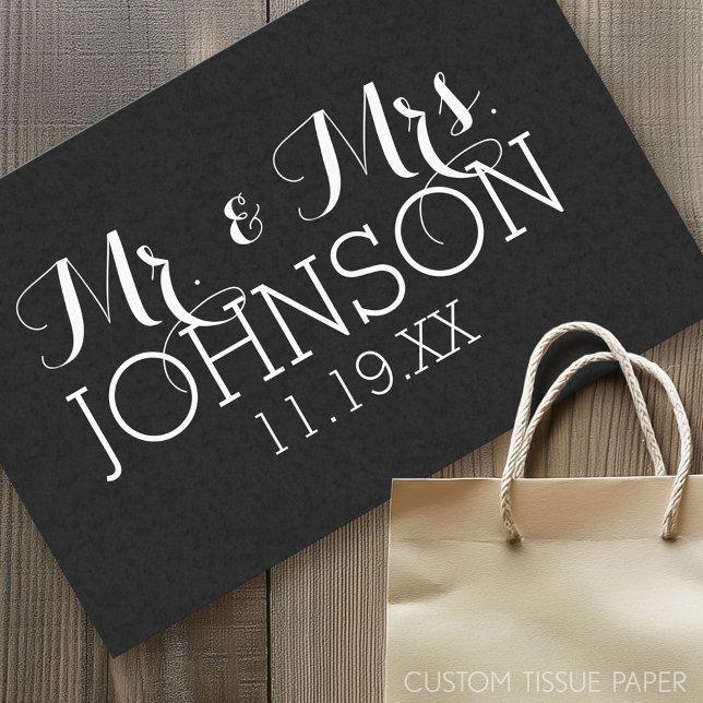 Papier Mousseline Couleur Solide Noir Mr & Mrs Wedding Favors (Custom Tissue Paper)